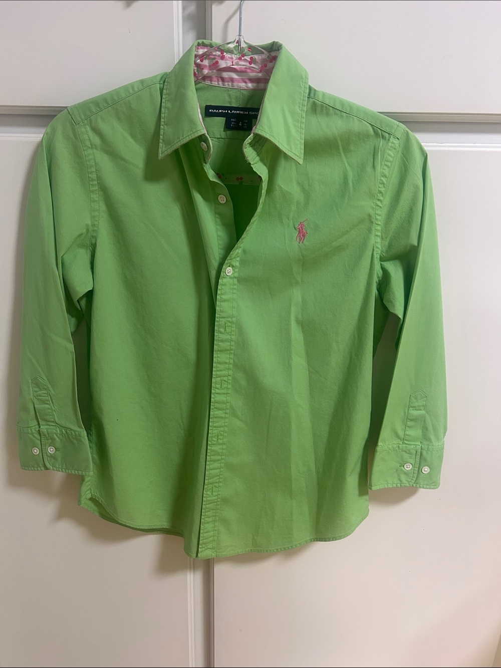 Polo by Ralph Lauren Lime Green Button-Down Shirt with Pink Pony